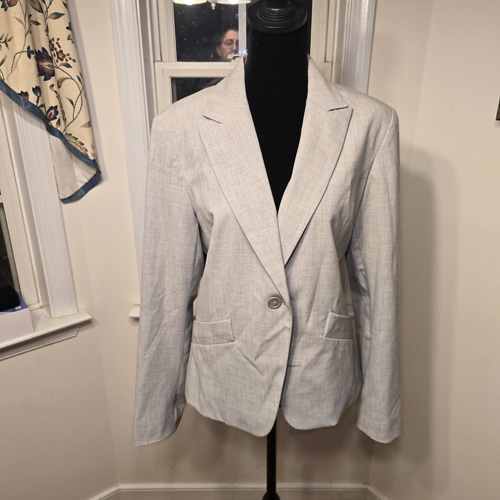 Worthington Stretch Womens Light Gray Single Button Blazer Career Work‎ Size 14